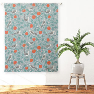 Mockingbird Orange Blossom Bird Flower Sage Green Sheer Curtains