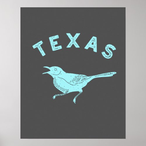 Mockingbird Texas State Bird Blue and Gray Poster
