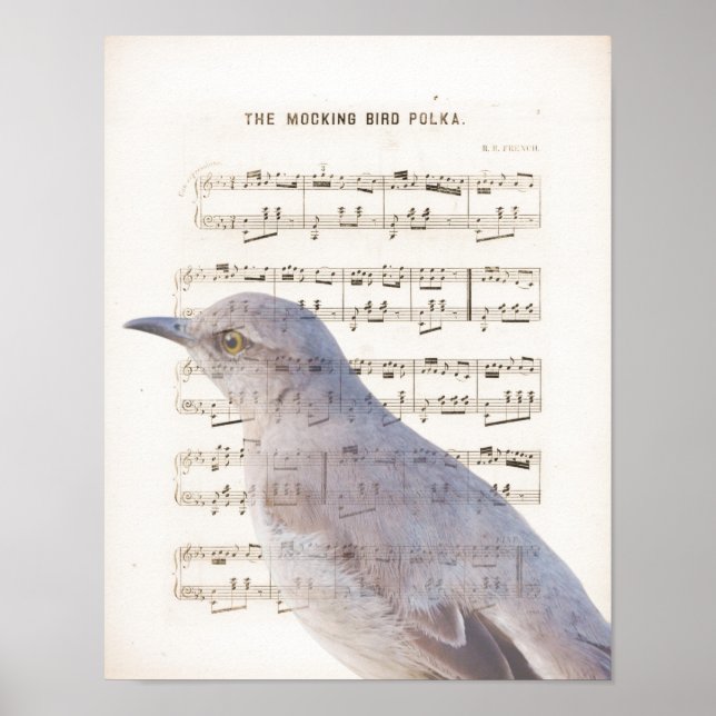 Mockingbird Vintage Music Sheet Art Print (Front)
