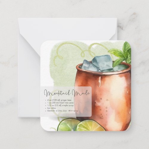 Mocktail Moscow Mule  Virgin Mojito Party Favor  Note Card