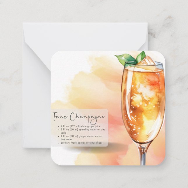 Mocktail Recipe Faux Champagne Party Favor  Note Card (Back)
