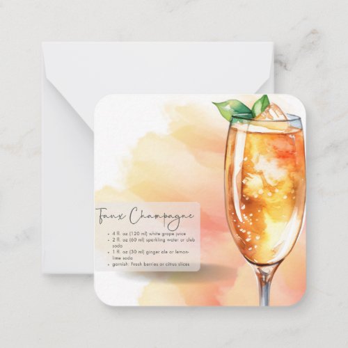 Mocktail Recipe Faux Champagne Party Favor  Note Card