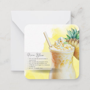Mocktail Recipe Piña Colada Party Favor Note Card