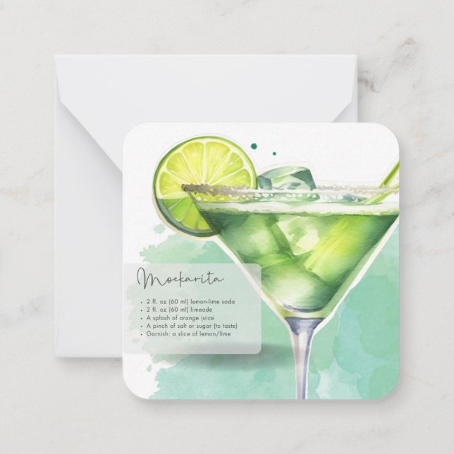 Mocktail Recipe Virgin Margarita Party Favor  Note Card (Back)