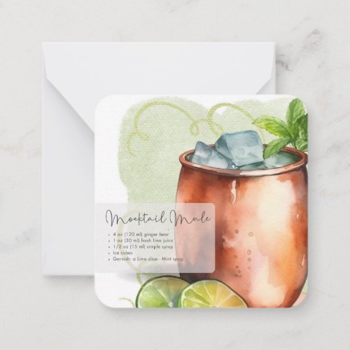Mocktail Recipe Virgin Moscow Mule Party Favor  Note Card
