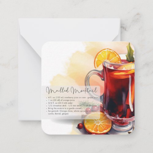 Mocktail Recipe Virgin Mulled Wine Party Favor  Note Card