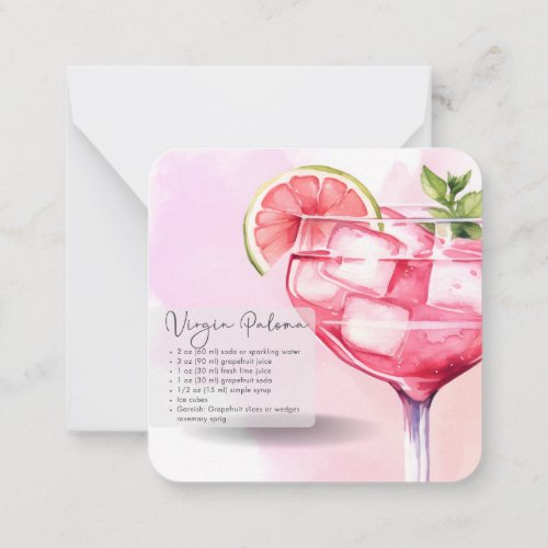 Mocktail Recipe Virgin Paloma Party Favor  Note Card