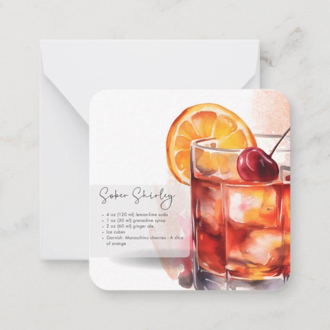 Mocktail Recipe Virgin S. Temple Party Favor  Note Card (Back)