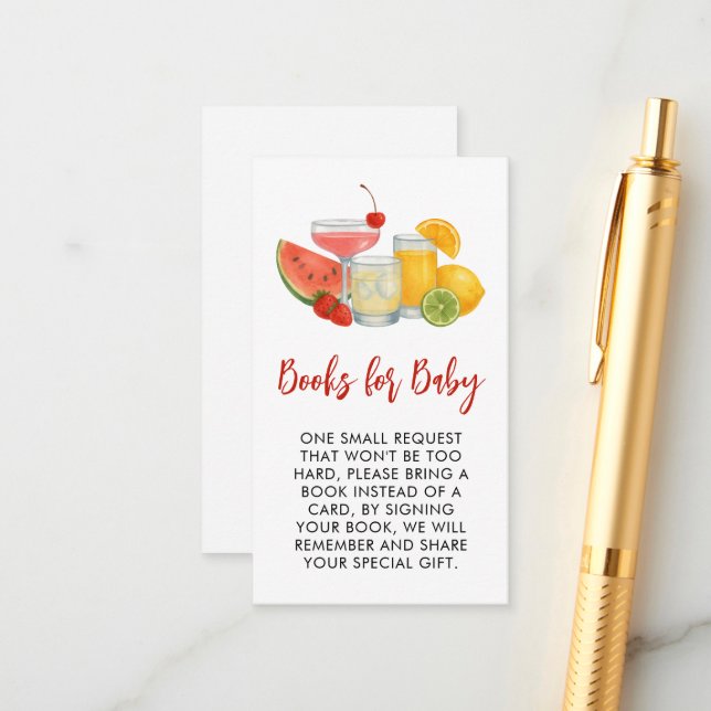 Mocktail Summer Baby Shower Books for Baby Enclosure Card (Front/Back In Situ)