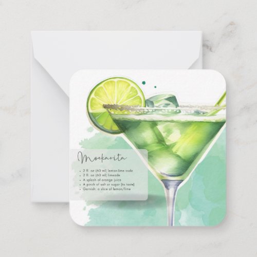 Mocktail Virgin Margarita  S Temple Party Favor  Note Card