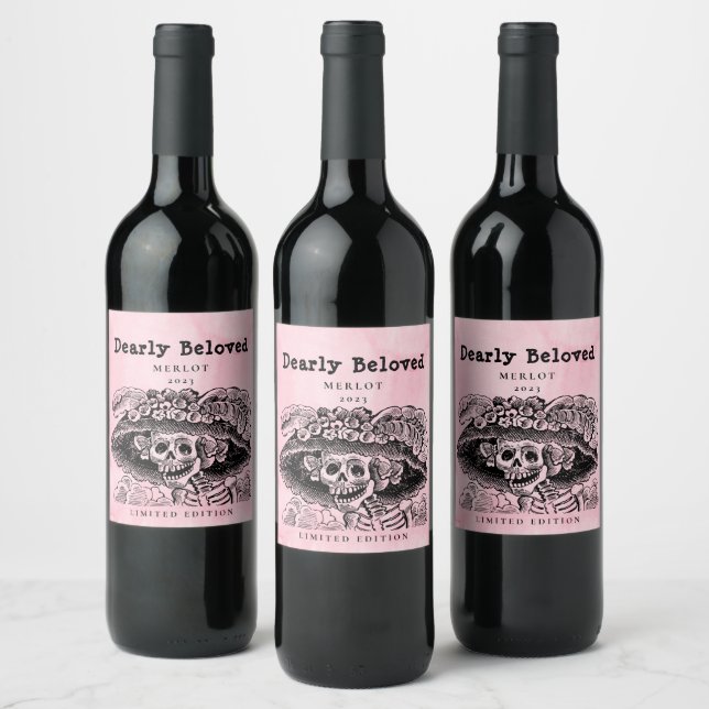 Mockup Dearly Beloved Skeleton, Custom Wine Labels (Bottles)