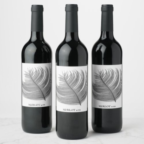 Mockup Elegant Gray Feather Custom Wine Label