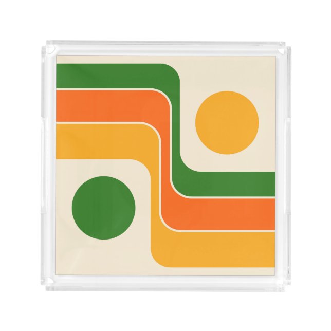 Mod 1970s Retro Style Geometric Design Acrylic Tray (Front)
