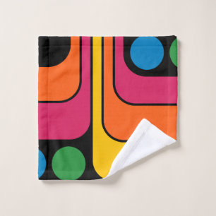 Mod 1970s Retro Style Geometric Design Bath Towel Set
