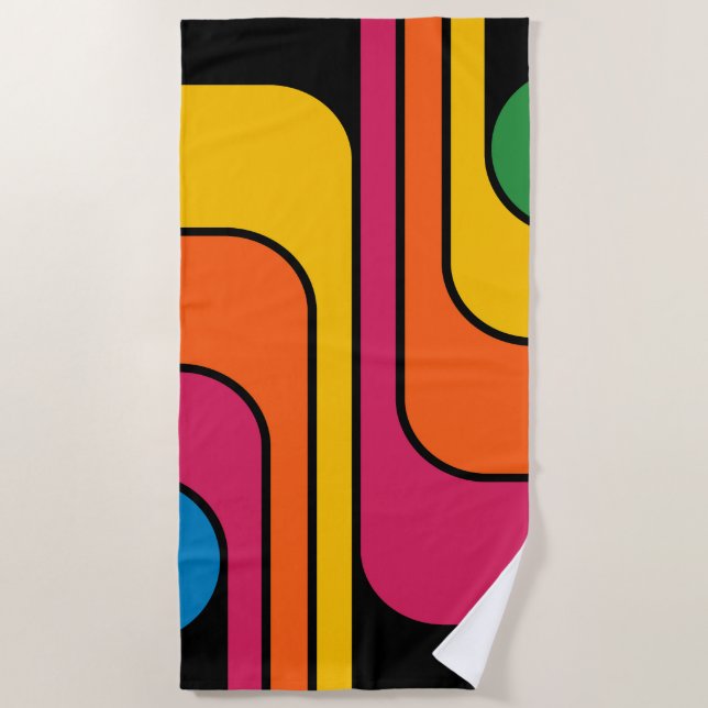 Mod 1970s Retro Style Geometric Design Beach Towel (Front)