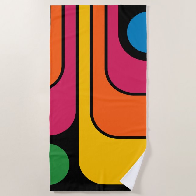 Mod 1970s Retro Style Geometric Design Beach Towel (Front)