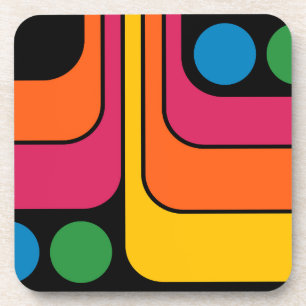 Mod 1970s Retro Style Geometric Design Beverage Coaster