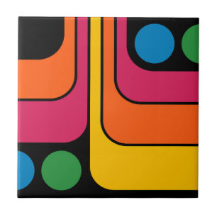 Mod 1970s Retro Style Geometric Design Ceramic Tile