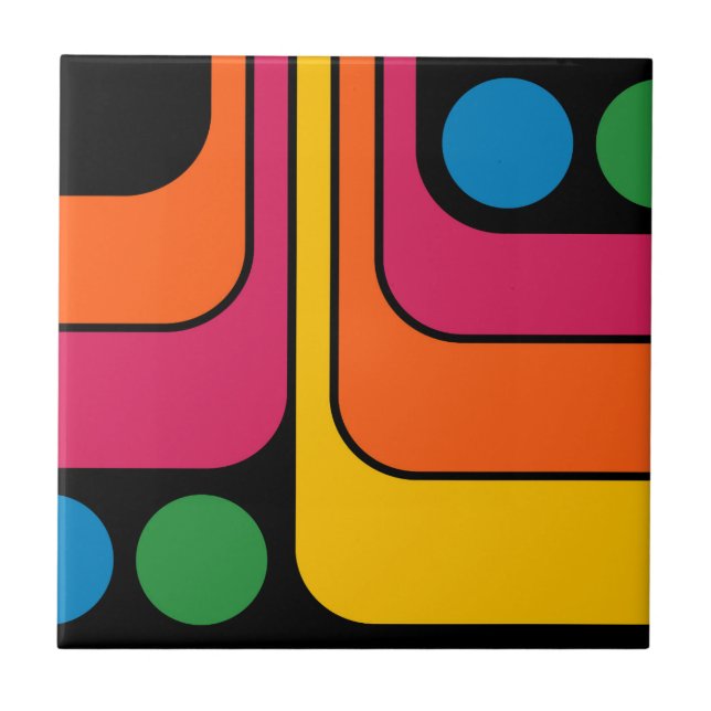Mod 1970s Retro Style Geometric Design Ceramic Tile (Front)