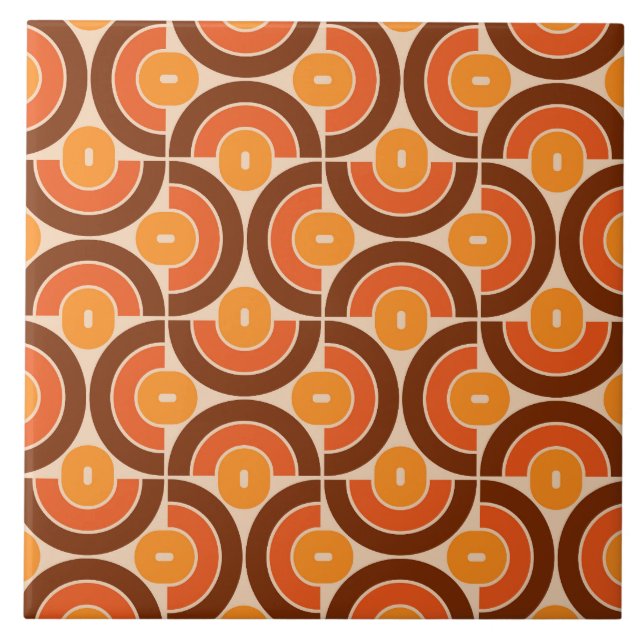 Mod 1970s Retro Style Geometric Design Ceramic Tile (Front)