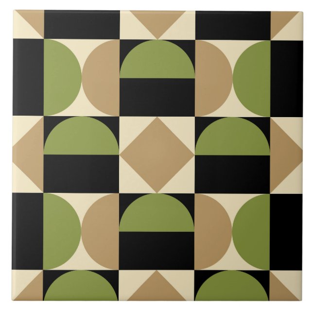 Mod 1970s Retro Style Geometric Design Ceramic Tile (Front)