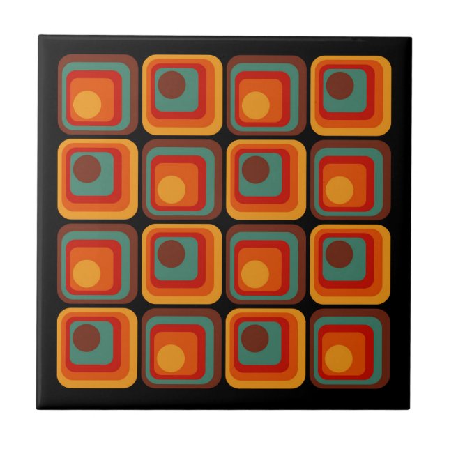Mod 1970s Retro Style Geometric Design Ceramic Tile (Front)