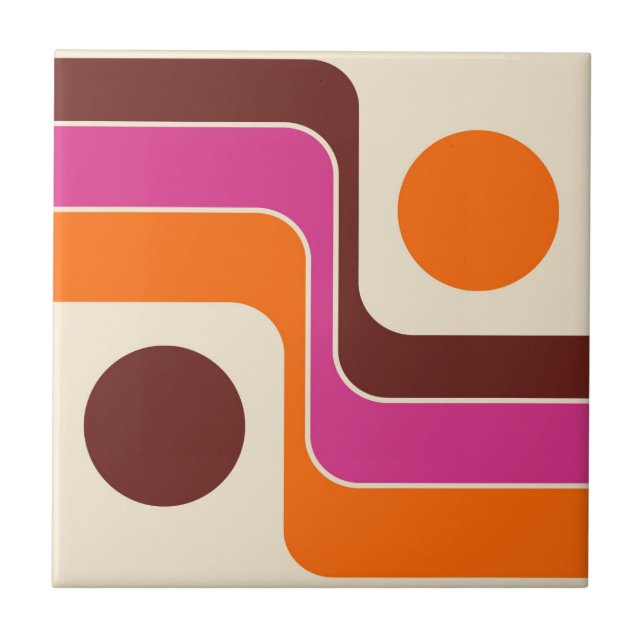 Mod 1970s Retro Style Geometric Design Ceramic Tile (Front)