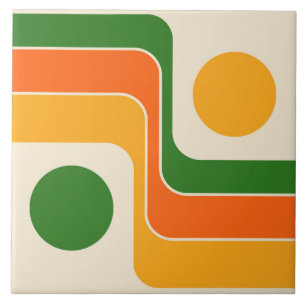 Mod 1970s Retro Style Geometric Design Ceramic Tile