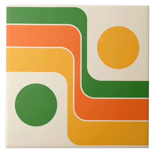 Mod 1970s Retro Style Geometric Design Ceramic Tile (Front)