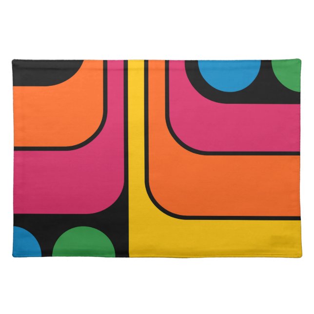 Mod 1970s Retro Style Geometric Design Cloth Placemat (Front)
