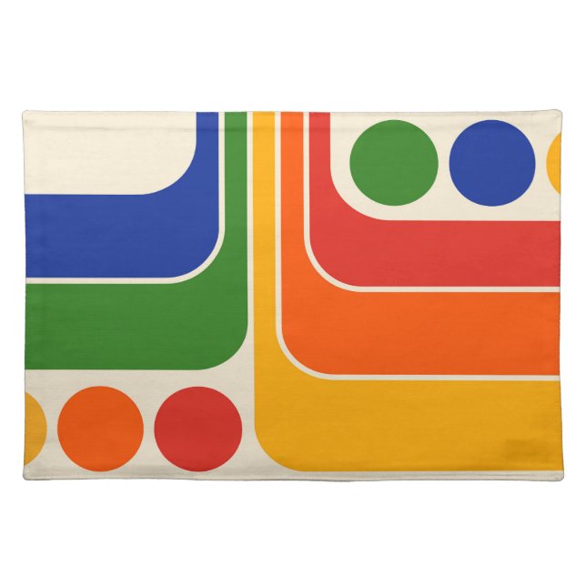 Mod 1970s Retro Style Geometric Design Cloth Placemat (Front)