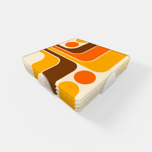 Mod 1970s Retro Style Geometric Design Coaster Set