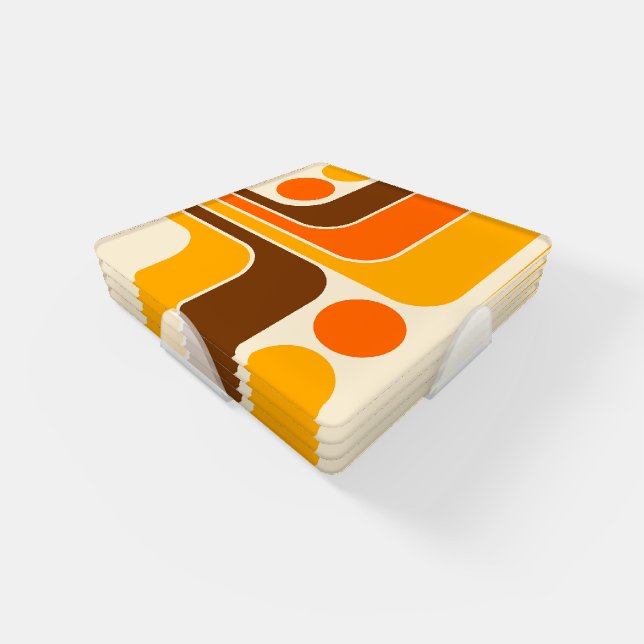 Mod 1970s Retro Style Geometric Design Coaster Set (Set)