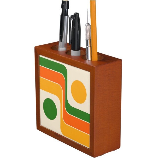 Mod 1970s Retro Style Geometric Design Desk Organizer (In Situ)