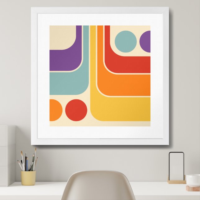 Mod 1970s Retro Style Geometric Design Framed Art (Home Office)