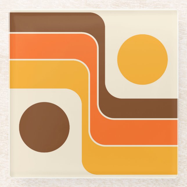 Mod 1970s Retro Style Geometric Design Glass Coaster (Front)