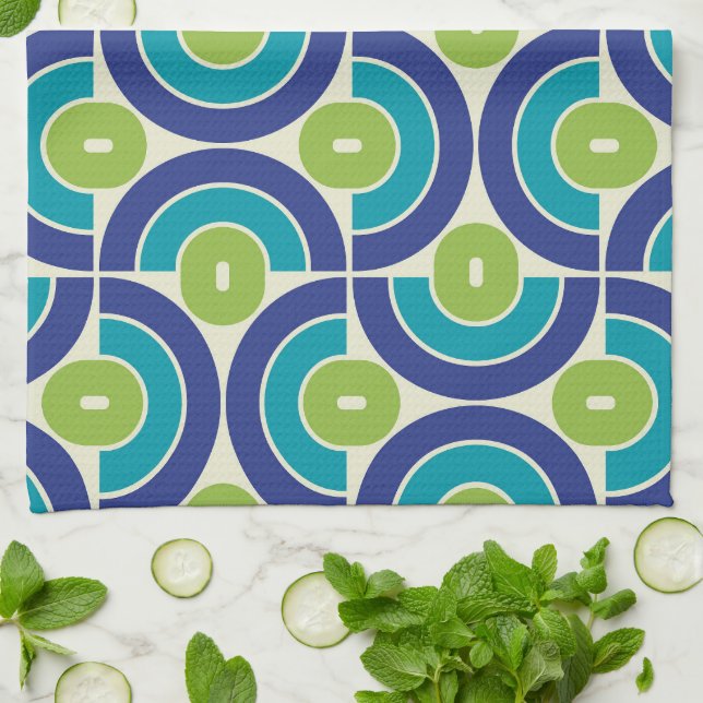 Mod 1970s Retro Style Geometric Design Kitchen Towel (Folded)