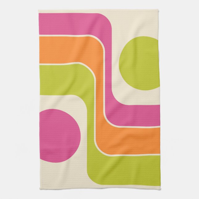 Mod 1970s Retro Style Geometric Design Kitchen Towel (Vertical)