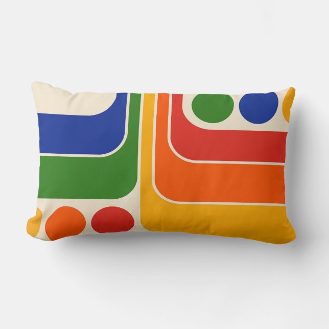 Mod 1970s Retro Style Geometric Design Lumbar Pillow (Front)