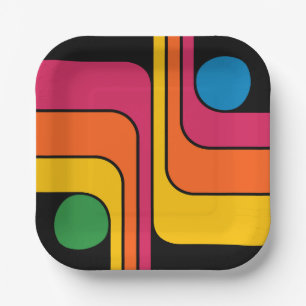 Mod 1970s Retro Style Geometric Design Paper Plates