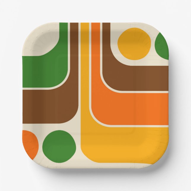 Mod 1970s Retro Style Geometric Design Paper Plates (Front)
