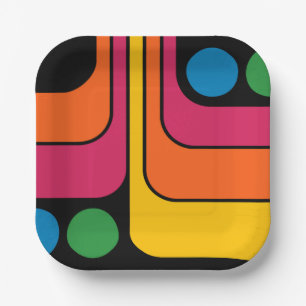 Mod 1970s Retro Style Geometric Design Paper Plates