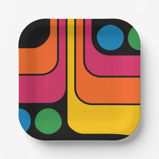 Mod 1970s Retro Style Geometric Design Paper Plates (Front)