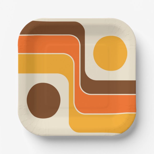 Mod 1970s Retro Style Geometric Design Paper Plates (Front)