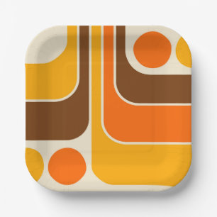 Mod 1970s Retro Style Geometric Design Paper Plates