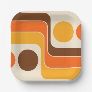 Mod 1970s Retro Style Geometric Design Paper Plates