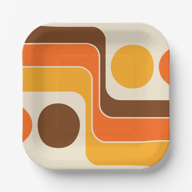 Mod 1970s Retro Style Geometric Design Paper Plates (Front)