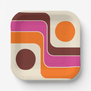 Mod 1970s Retro Style Geometric Design Paper Plates