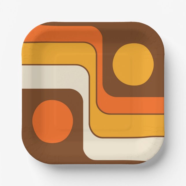 Mod 1970s Retro Style Geometric Design Paper Plates (Front)