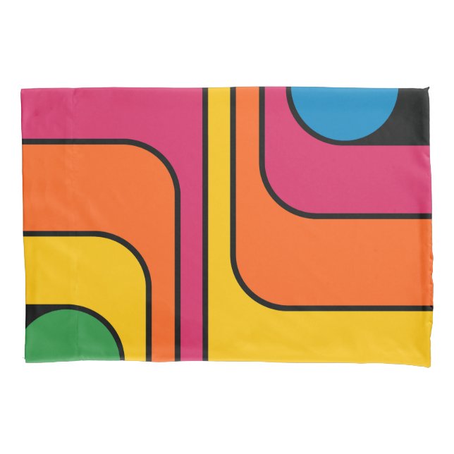 Mod 1970s Retro Style Geometric Design Pillow Case (Front-Left)